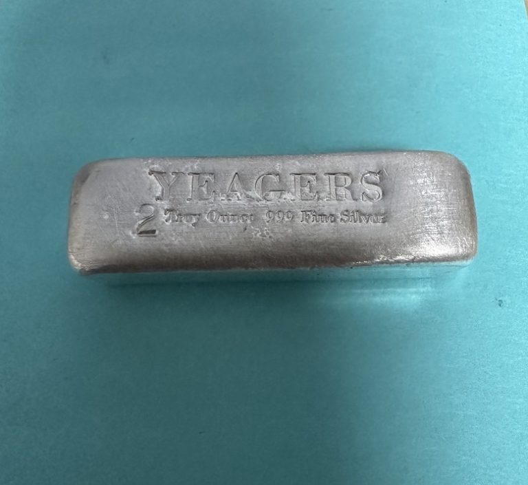 2 oz Yeager’s Bare Bones Kit Kat Bullion Bar Yeager's Poured Silver