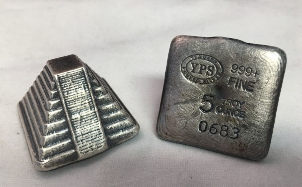 5 Oz. YEAGER'S POURED SILVER AZTEC PYRAMID (with patina)